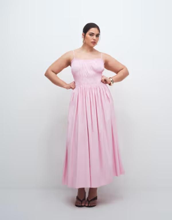 エイソス レディース トップス ワンピース コットン ASOS Curve ASOS DESIGN Curve shirred cotton poplin midaxi sundress with dropped waistripes Pink Stripe