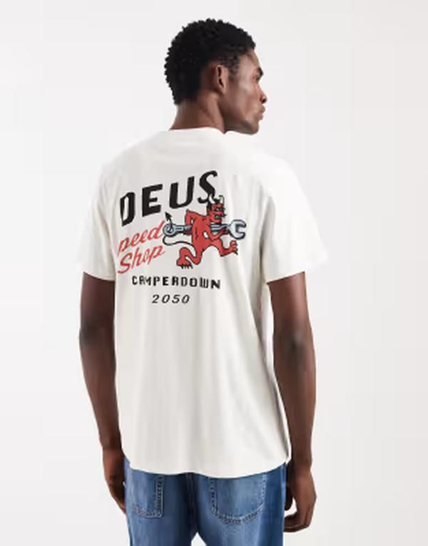 デウス エクス マキナ メンズ トップス Tシャツ プリント コットン ロゴ Deus Ex Machina 100 cotton tshirt with logo back print Black ブラック