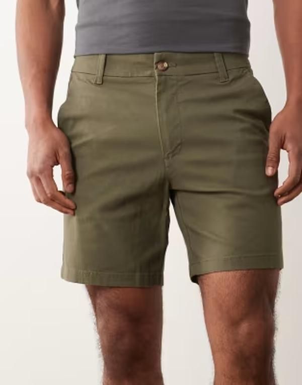 エイソス メンズ ボトムス ハーフパンツ・ショーツ スリムフィット ショートパンツ ASOS DESIGN slim fit chino shorts in mid length Khaki カーキ