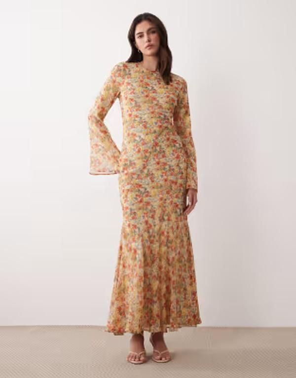 エイソス レディース トップス ワンピース フラワー柄 プリント マキシ フラワー ASOS DESIGN flare sleeve maxi dress in floral print Floral Print