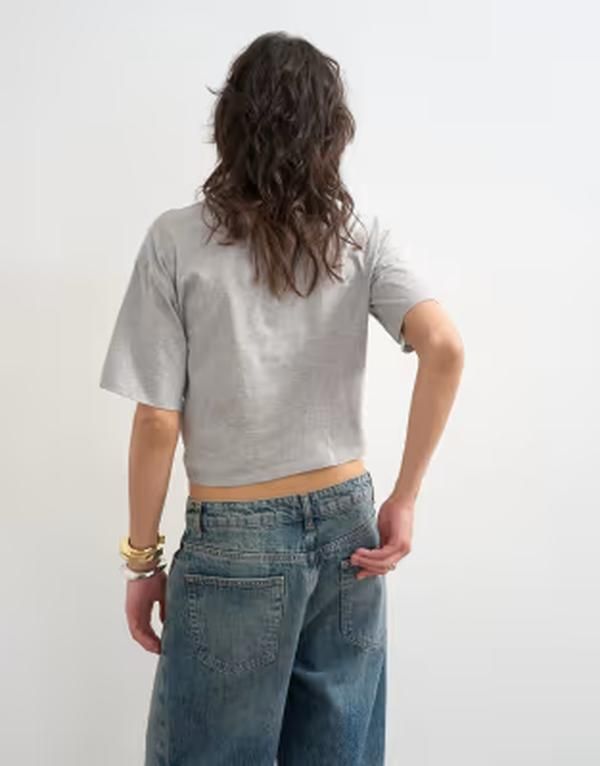 トップショップ レディース トップス Tシャツ Topshop tucked hem boxy tee Gray Heather グレー