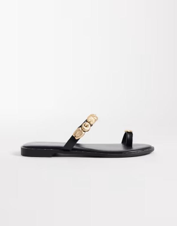 グラマラス レディース シューズ サンダル Glamorous flat sandals with gold shells Black ブラック