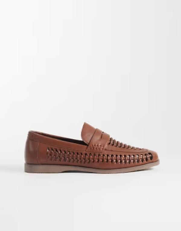 リバーアイランド メンズ シューズ スリッポン・ローファー River Island weave detailoafers in tan タン