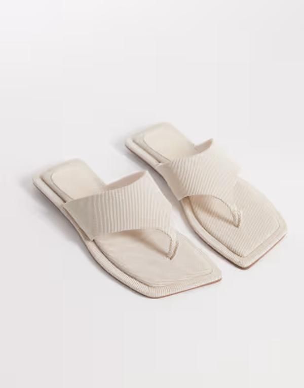 エイソス レディース シューズ サンダル リネン ASOS DESIGN Feline square toe sandals inaturalinen Stone Linen ストーン