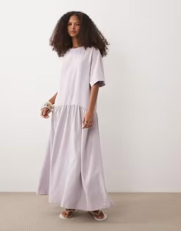エイソス レディース トップス ワンピース Tシャツ ASOS DESIGN dropped waist midaxi tshirt dress in lilac ライラック