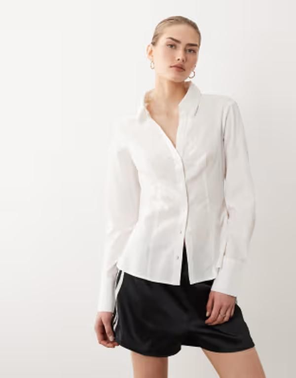 ミスセルフフリッジ レディース トップス シャツ Misselfridge long sleeve fitted shirt WHITE ホワイト