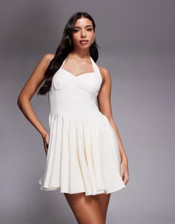 レア レディース トップス ワンピース ミニ ホルター Rare London tailored sweetheart neckline halterneck mini dress in cream クリーム