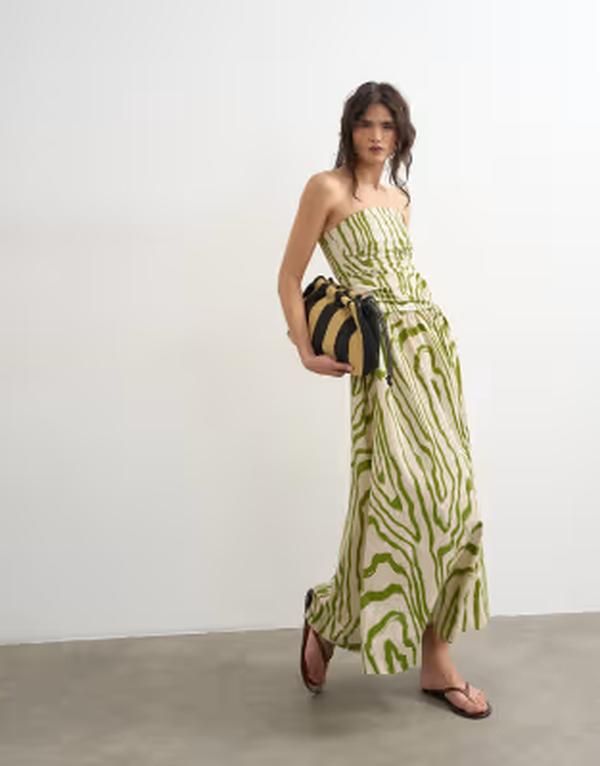 トップショップ レディース トップス ワンピース ギャザー ミディ Topshop ruched bandeau midi dress in stripe Multi マルチカラー