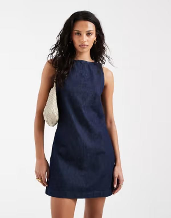 エイソス レディース トップス ワンピース デニム ASOS DESIGN denim fit and flare shift dress in rinse デニム