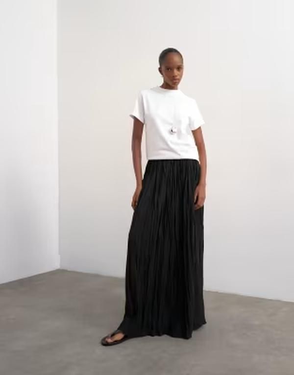 トップショップ レディース ボトムスカート マキシ Topshop shirred waist crinkle full circle maxi skirt Black ブラック