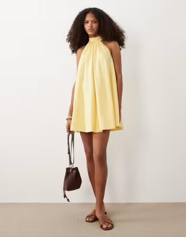 エイソス レディース トップス ワンピース ミニ ASOS DESIGN tie back detail mini dress in yellow イエロー