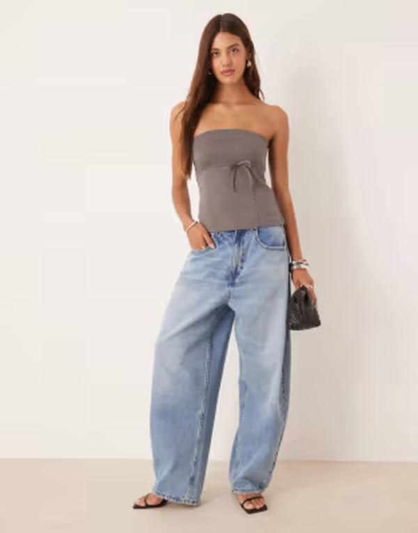 エイソス レディース トップス Tシャツ ジャージー ASOS DESIGN jersey twill tie waist bandeau top in dark gray part of a set Dark Gray グレー