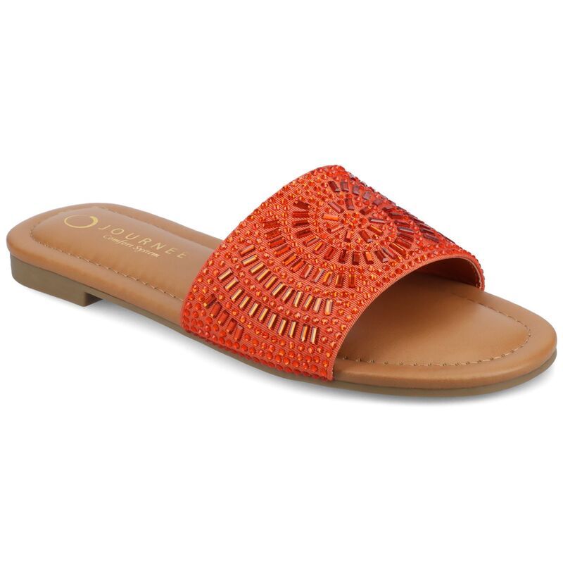 ジャーニー レディース シューズ サンダル トール Journee Womens Maria Metallic Beaded SlipOn Flat Slide Sandals Orange オレンジ 13,121円
