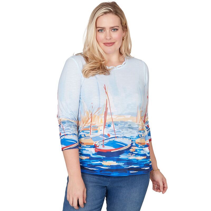 アルフレッド ダナー レディース トップス Tシャツ プリント Womens Alfredunner Harbor Scene Printed Top Blue Multi ブルー