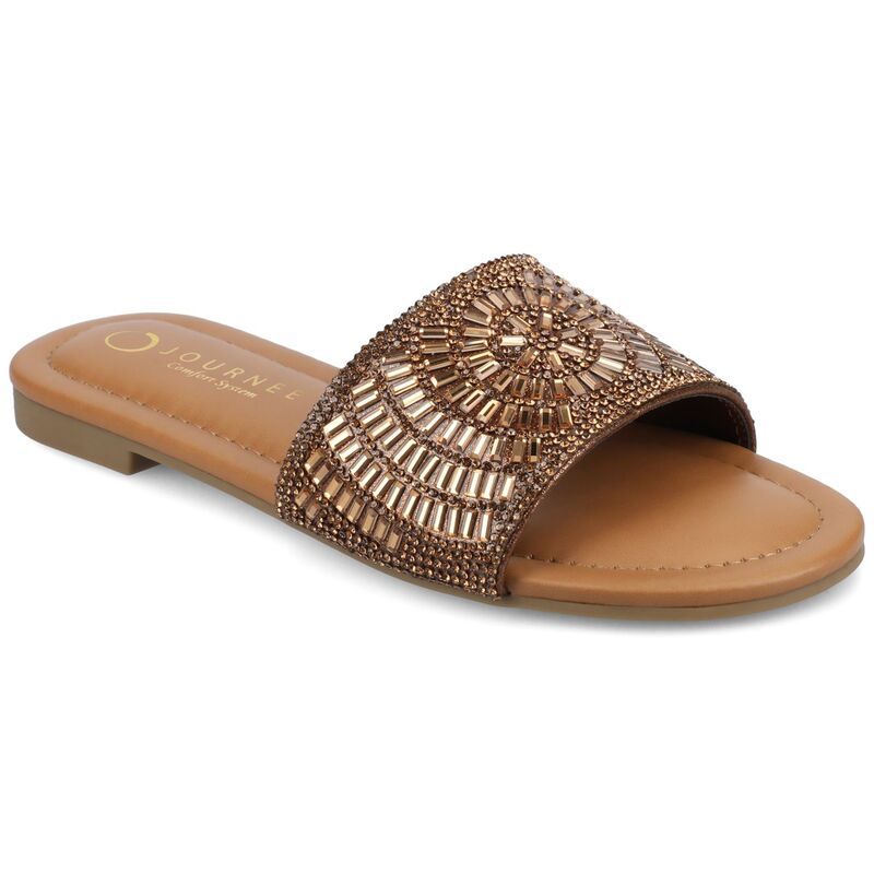ジャーニー レディース シューズ サンダル トール Journee Womens Maria Metallic Beaded SlipOn Flat Slide Sandals Gold ゴールド