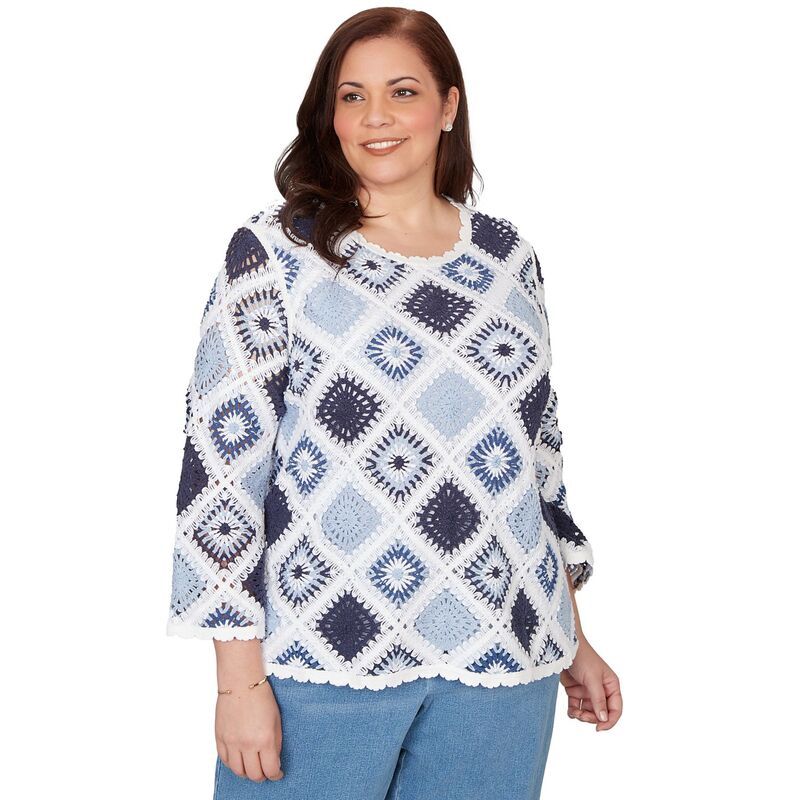 アルフレッド ダナー レディース アウター ニット・セーター プラスサイズ Plusize Alfredunner Diamond Crochet Sweater Blue ブルー