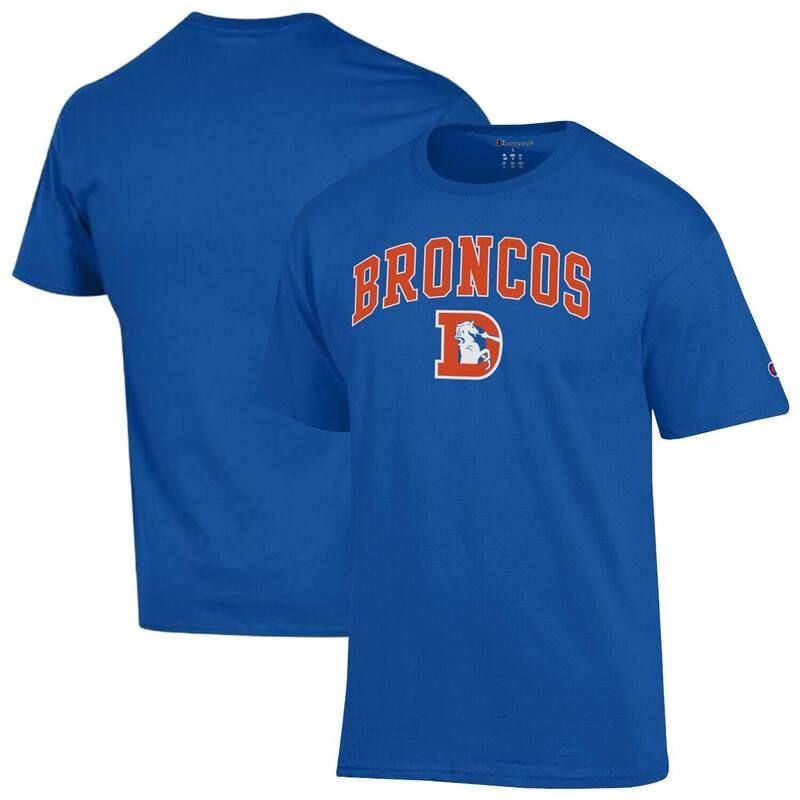チャンピオン レディース トップス Tシャツ ロゴ Mens Champion Royal Denver Broncos Arch Over Logo TShirt Den Blue ブルー