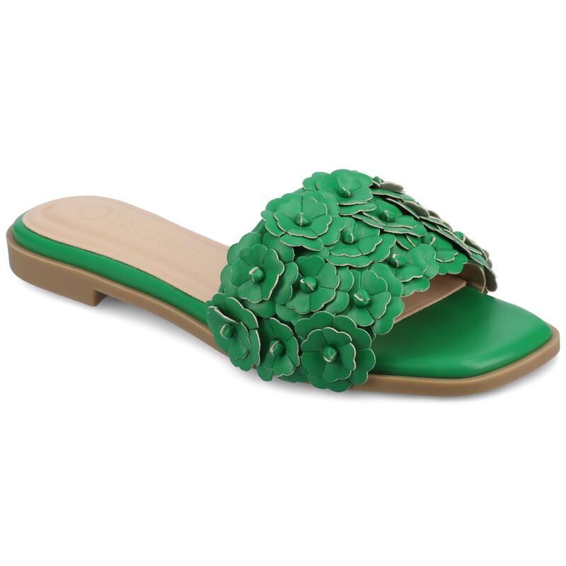 ジャーニー レディース シューズ サンダル フラワー柄 フラワー Journee Womens Azalea Floral Embellished Square Toe Flat Sandals Green グリーン