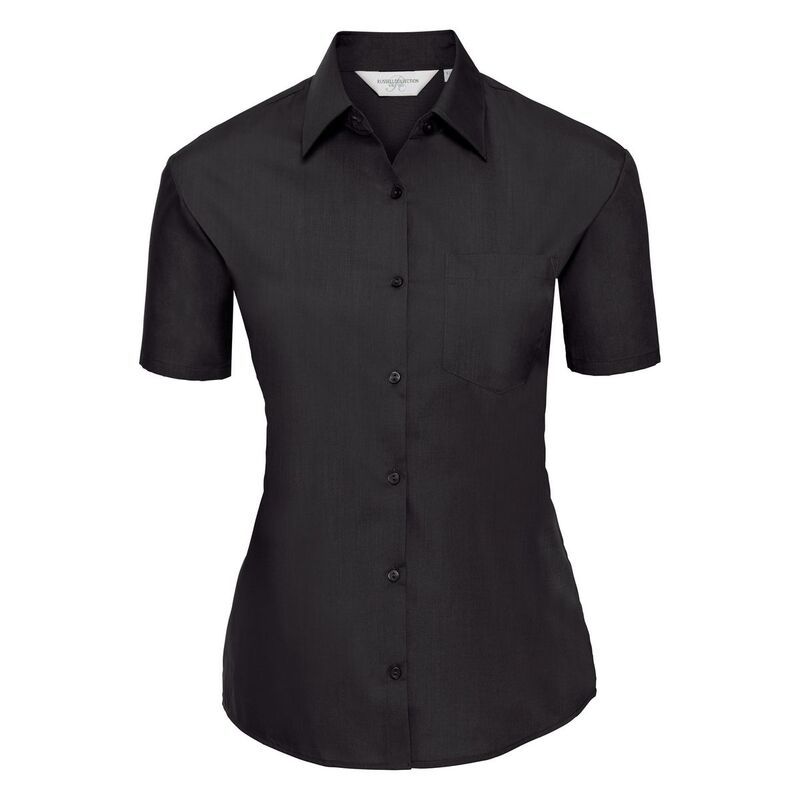 ラッセルアスレチック レディース トップス シャツ コットン Russell Athletic Russell Collection LadiesWomenshort Sleeve PolyCotton Easy Care Poplin Shirt Black