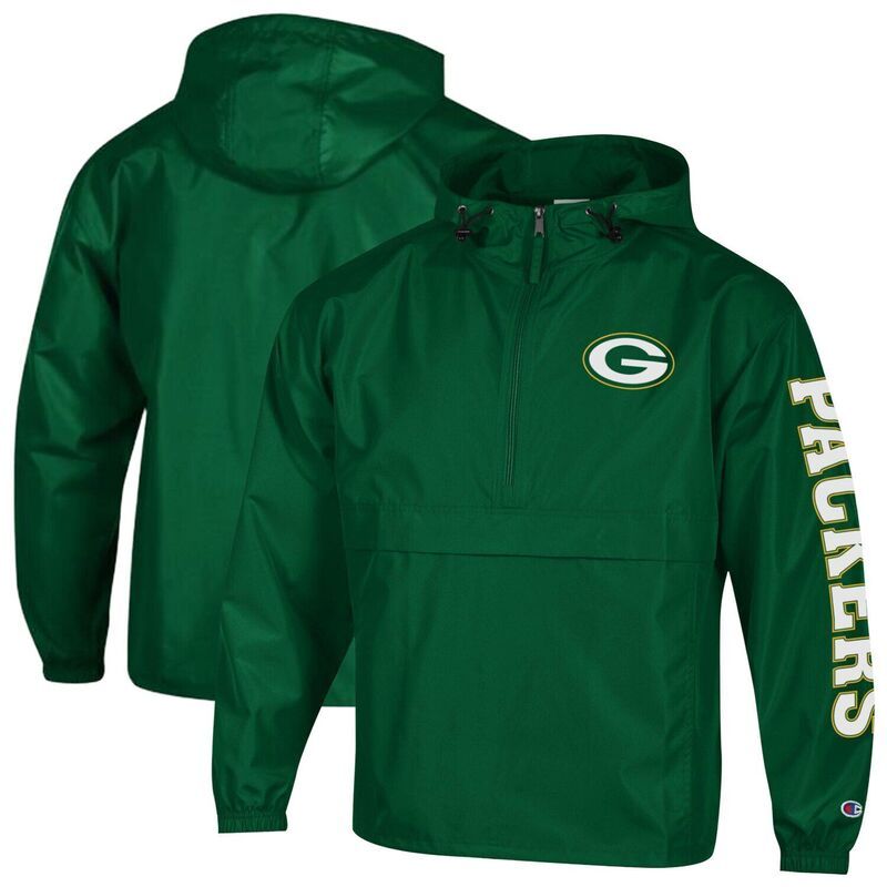 チャンピオン レディース トップス Tシャツ ジャケット Mens Champion Green Bay Packers Packable Windbreaker HalfZip Jacket Pkr Green グリーン
