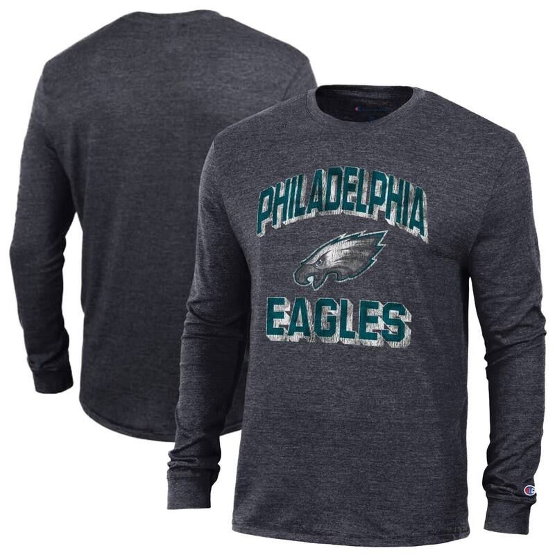 チャンピオン レディース トップス Tシャツ Mens Champion Heather Black Philadelphia Eagles Ultimate TriBlend Long Sleeve TShirt Eag Charco ブラック