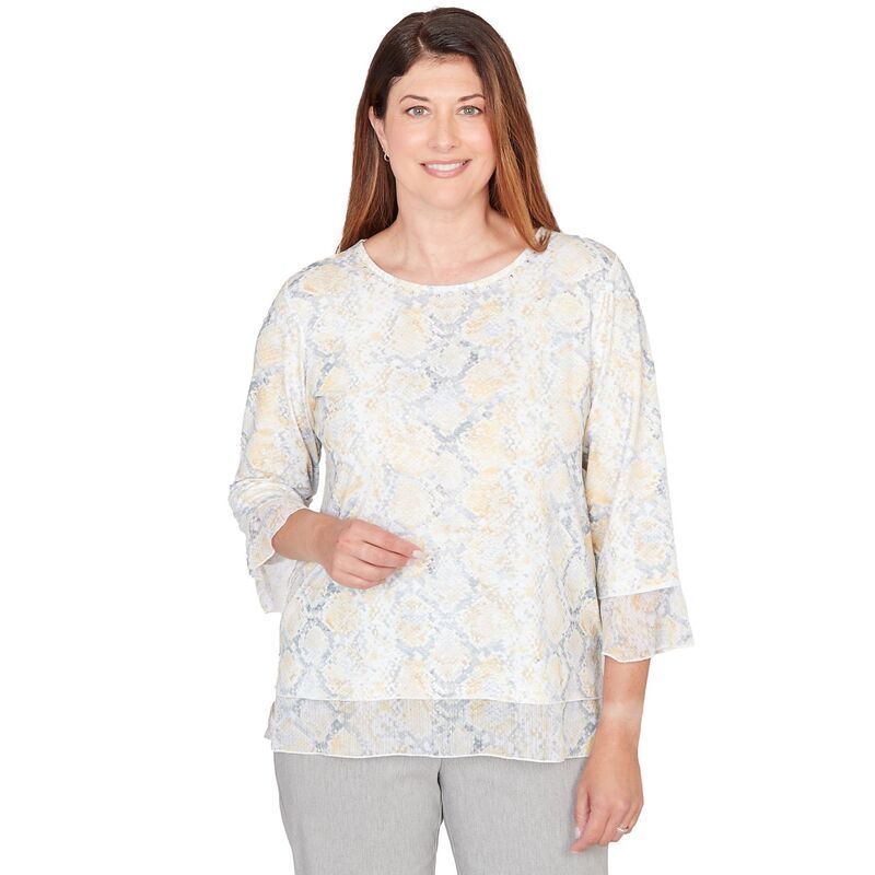 アルフレッド ダナー レディース トップス シャツ プチ プリント ニット Petite Alfredunner Python Printed Knit Flutter Sleeve Top Multi Yellow イエロー