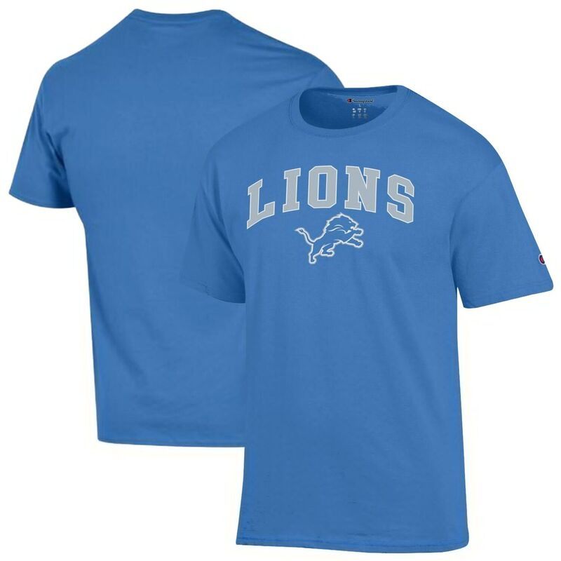 チャンピオン レディース トップス Tシャツ ロゴ Mens Champion Blue Detroit Lions Arch Over Logo TShirt Lns Blue ブルー