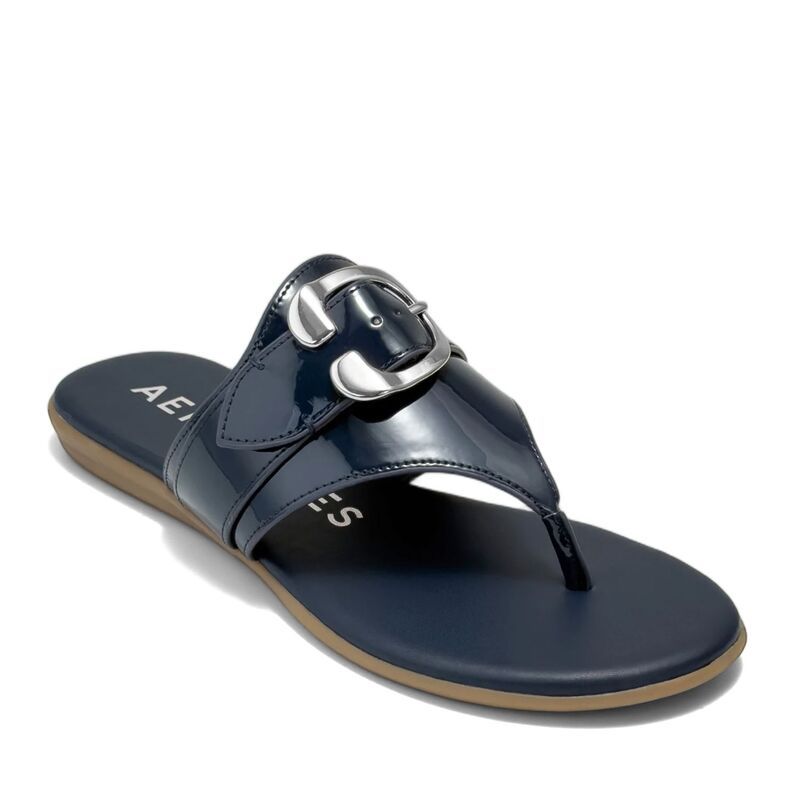 エアロソールズ レディース シューズ サンダル Aerosoles Glitz Womens Thong Sandals With Buckle Accent Navy ネイビー