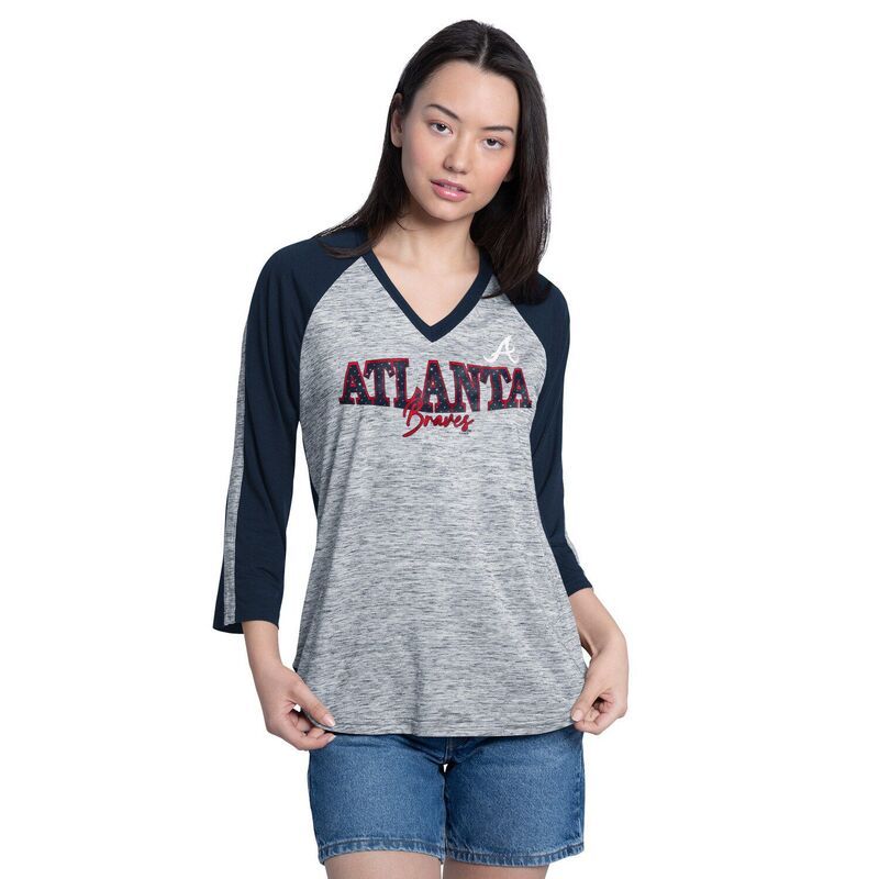ジースリー フォーハー バイ カール バンクス レディース トップス Tシャツ Vネック Womens GIII 4Her by Carl Banks NavyGrey Atlanta Bravespeed Training 34Sleeve VNeck TS
