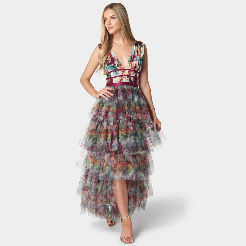 ベベ レディース トップス ワンピース ティアード Womens bebe Tiered High Low Gown Olive Multi オリーブ