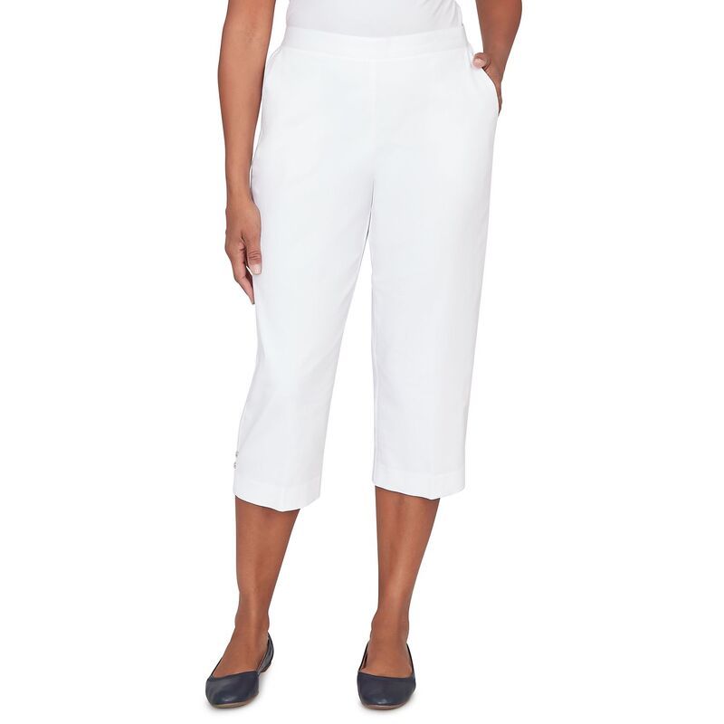 アルフレッド ダナー レディース ボトムス カジュアルパンツ キャップ Womens Alfredunner Solid Twill Button Hem Capri Pants White ホワイト