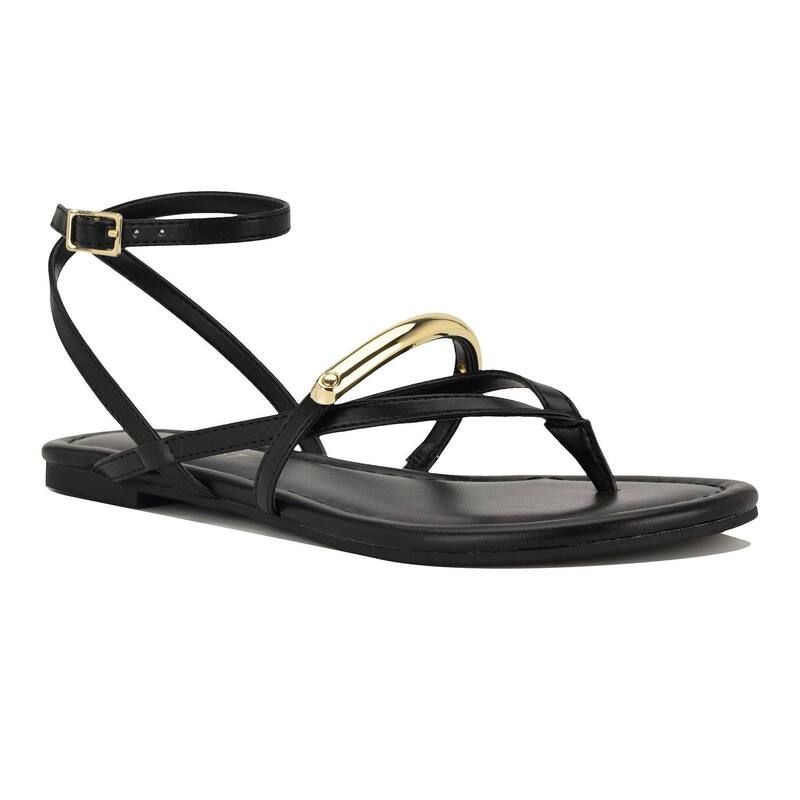 ナインウェスト レディース シューズ サンダル Nine West Bretta Womens Round Toe Strappy Flat Sandals Black ブラック