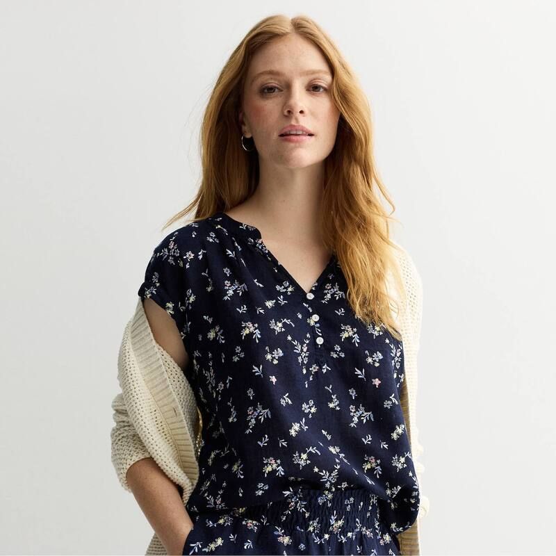 ソノマ レディース トップス シャツ Womensonoma Goods For Life Dolman Sleeve Popover Shirt Navyellow Floral ネイビー
