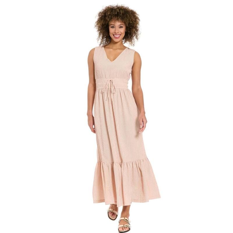 ロンドンタイムス レディース トップス ワンピース Vネック シャーリング マキシ Womens London Timesmocked Tie Waist VNeck Maxi Dress Pink Cream クリーム
