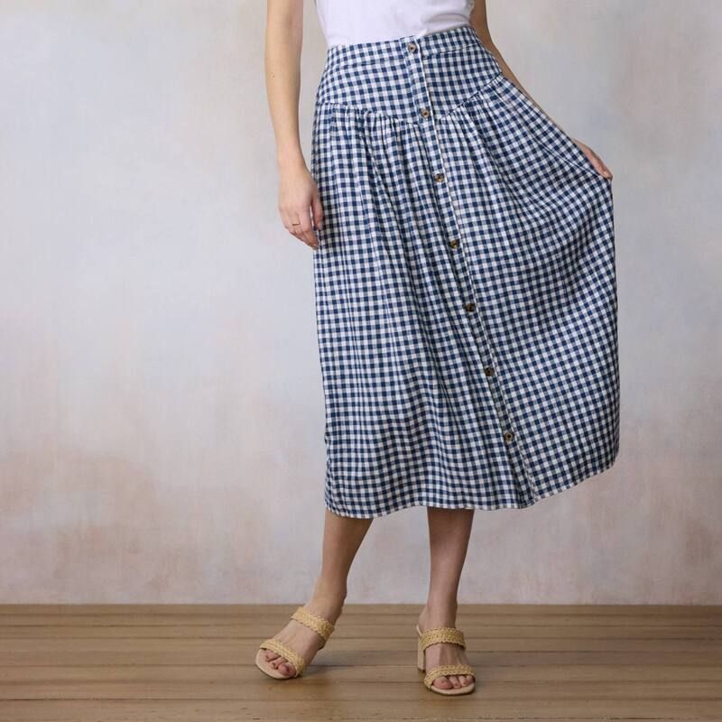 LC Lauren Conrad レディース ボトムスカート プチ ミディ Petite LC Lauren Conrad VYoke Button Front Midi Skirt Navy Livi Gingham ネイビー
