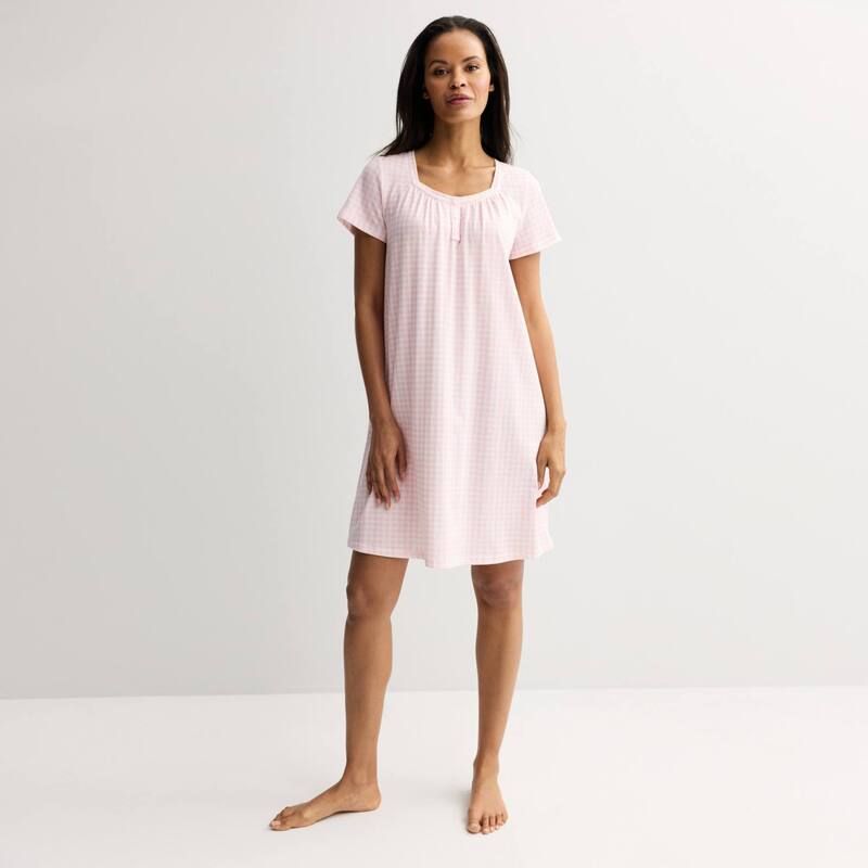 クロフト＆バロー レディース アンダーウェア ナイトウェア プチ シャツ Petite Croft Barrow Short Sleeve Pajama Sleepshirt Picnic Gingham