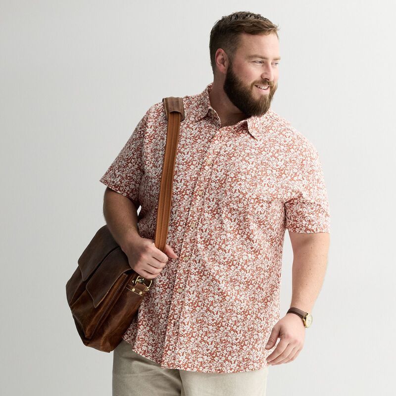 ソノマ レディース トップス Tシャツ プリントール ダウン ニット Big Tall Sonoma Goods For Life Knit Printed Short Sleeve ButtonDown Shirterracotta Flower テラコッタ