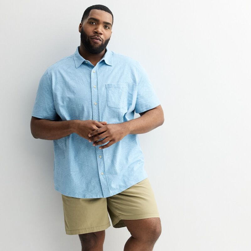 ソノマ レディース トップス Tシャツ プリントール ダウン ニット Big Tall Sonoma Goods For Life Knit Printed Short Sleeve ButtonDown Shirt Leaf Blue ブルー