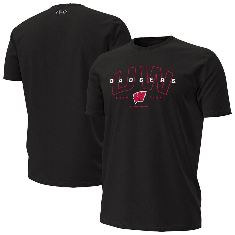 アンダーアーマー レディース トップス Tシャツ オーバーレイ Mens Under Armour Black Wisconsin Badgers Overlay Performance TShirt Wis Black ブラック