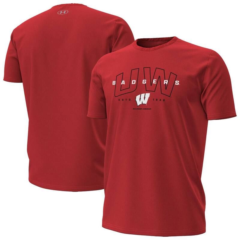 アンダーアーマー レディース トップス Tシャツ オーバーレイ Mens Under Armoured Wisconsin Badgers Overlay Performance TShirt Wis Red レッド