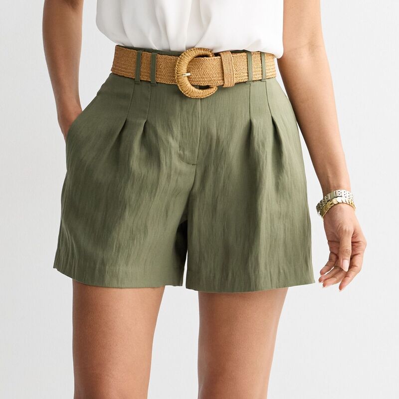 ナインウェスト レディース ボトムス ハーフパンツ・ショーツ プリーツ ショートパンツ Womens Nine West Pleated Shorts Ganet Olive オリーブ