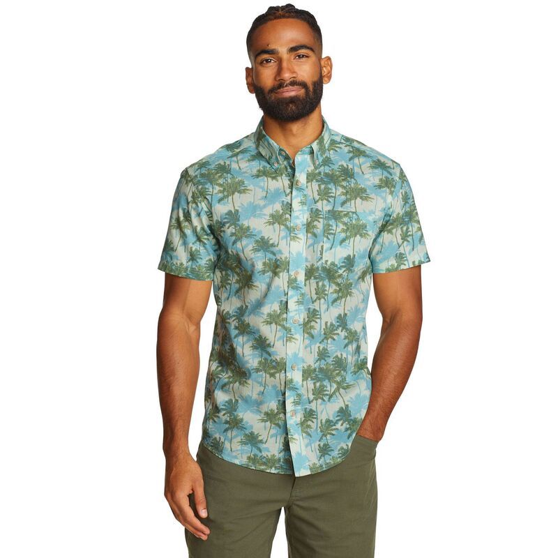 エディー バウアー レディース トップス Tシャツ プリント ダウン Mens Eddie Bauer Baja Print Short Sleeve ButtonDown Shirt Lt Celadon
