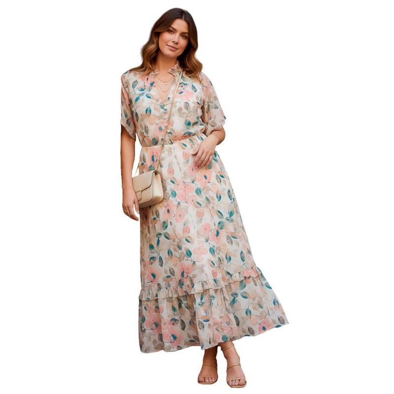 ロアマンズ レディース トップス ワンピース ティアード プラスサイズ フリル Roamans Womens Plusize Tiered Ruffle Dress Ivory Watercolor アイボリー