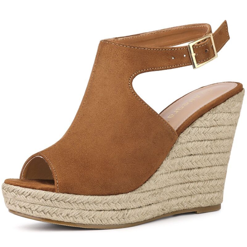 アレグラ ケー レディース シューズ サンダル プラットフォーム ヒール ALLEGRA K Womens Peep Toe Slingback Platform Espadrilles Wedge Heelsandals Brown ブラウン