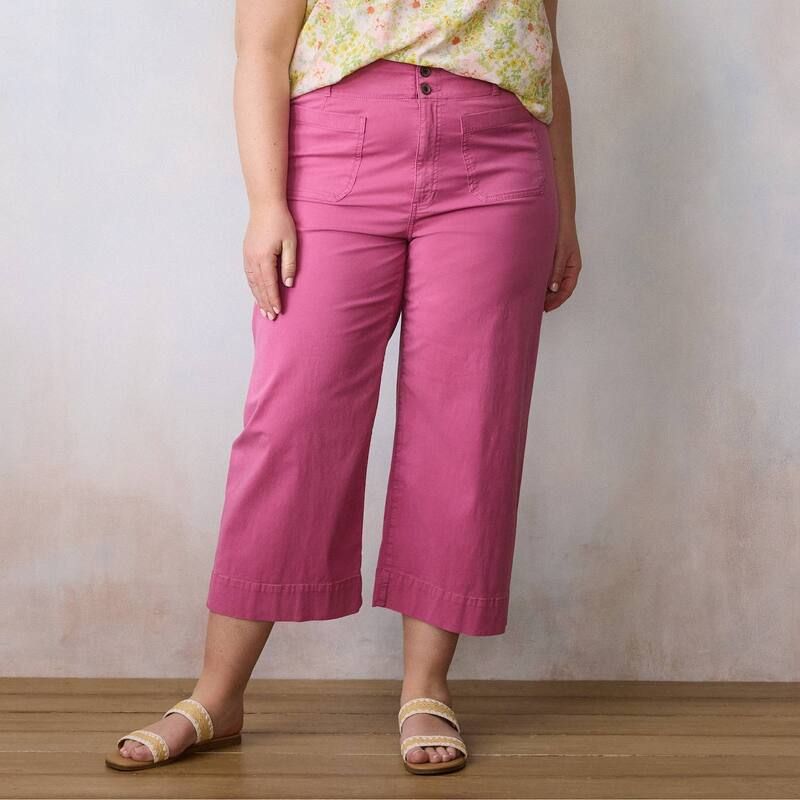 LC Lauren Conrad レディース ボトムス カジュアルパンツ ワイドレッグ プラスサイズ Plusize LC Lauren Conrad Wildflower Super High Rise Wide Leg Cropants Pink Rhod