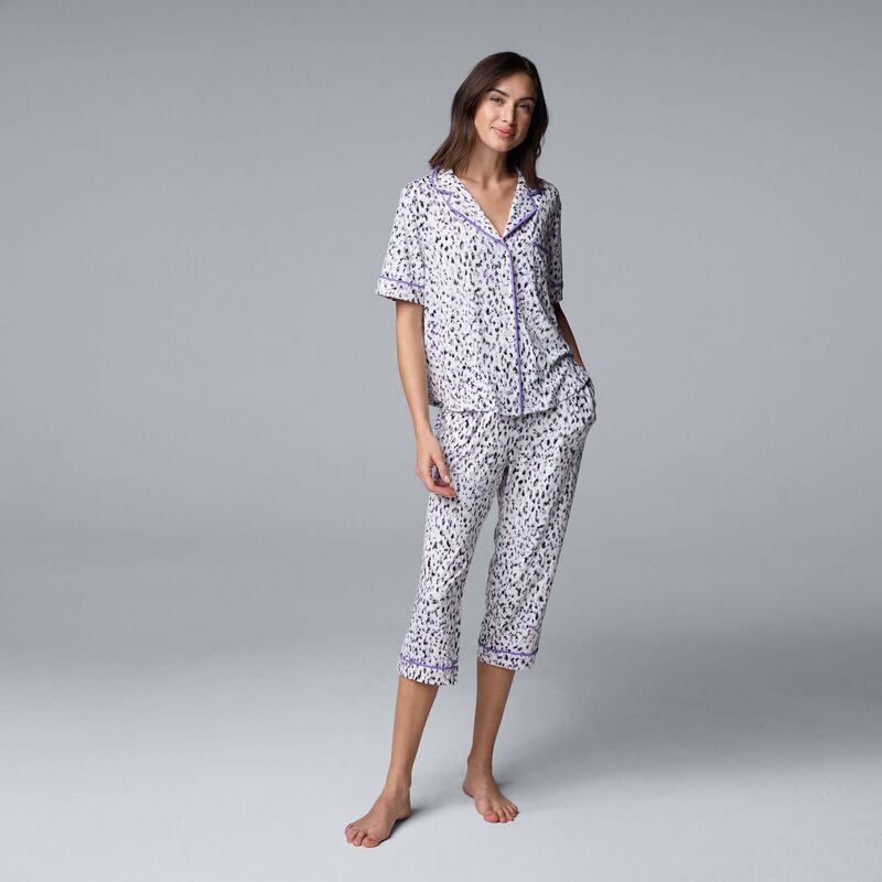 ヴェラウォン レディース アンダーウェア ナイトウェア パンツ キャップ Womensimply Vera Wang 2pc Pajama Top Pajama Capri Pantsleepwear Set White Animal ホワイト
