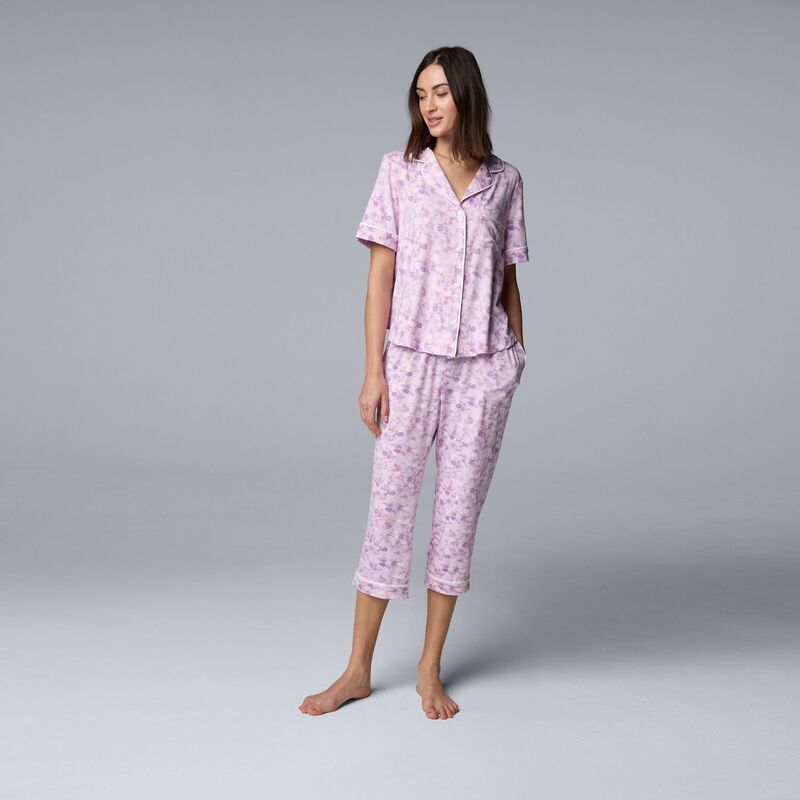 ヴェラウォン レディース アンダーウェア ナイトウェア パンツ キャップ Womensimply Vera Wang 2pc Pajama Top Pajama Capri Pantsleepwear Setinted Pink Ditsy ピンク