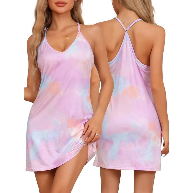 cheibear レディース アンダーウェア ナイトウェア Vネック シャツ ノースリーブ cheibear Women Sleeveless Lounge Camisole Sleepwear Nightshirt V Neck Racerback Tie