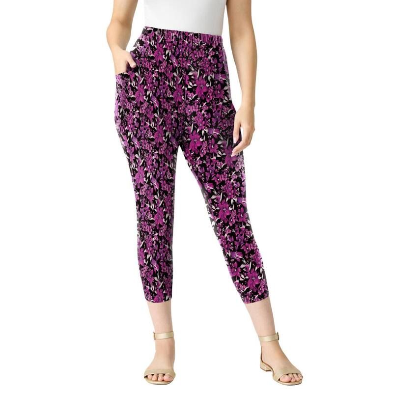 ロアマンズ レディース ボトムス カジュアルパンツ プラスサイズ キャップ Roamans Womens Plusize SidePocket Essential Capri Legging Raspberry Watercolor