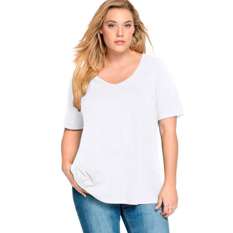 Ellos レディース トップス Tシャツ Vネック プラスサイズ ニット ellos Plusize Stretch Knit VNeck Short Sleeve Tunic White ホワイト 10,636円